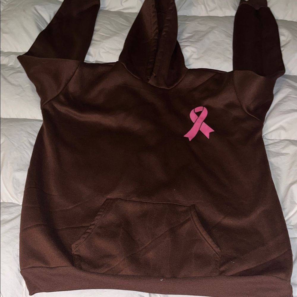 SHEIN Brown Hoodie Sweatshirt with Pink Ribbon